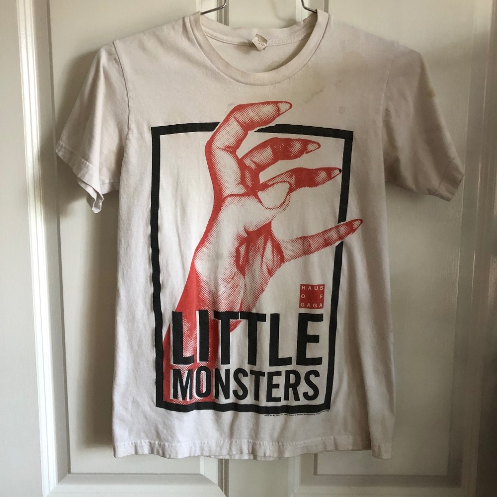 *stained* HAUS OF GAGA little monsters LADY GAGA t-shirt *STAINED* concert merch